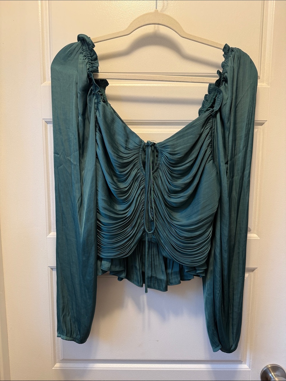 House of Harlow 1960 Teal Ruched Long-Sleeve Blouse